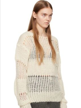 Open YY White Netted Sweater Mohair Wool Sweater